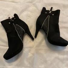 Womens Fashion Ankle Boots Stiletto High Heels Zip Up Black Reinstone Booties