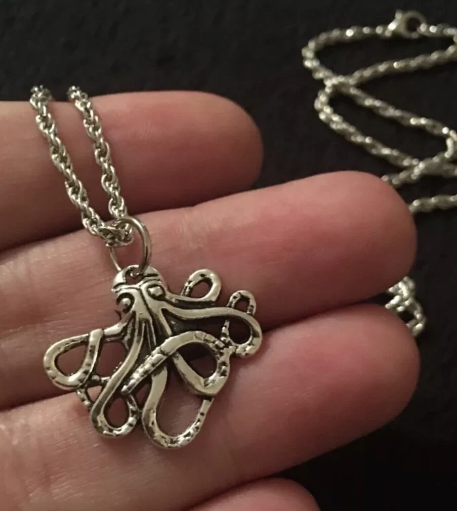 Small Octopus Necklace Pendant 18 chain Silver Charm Kraken