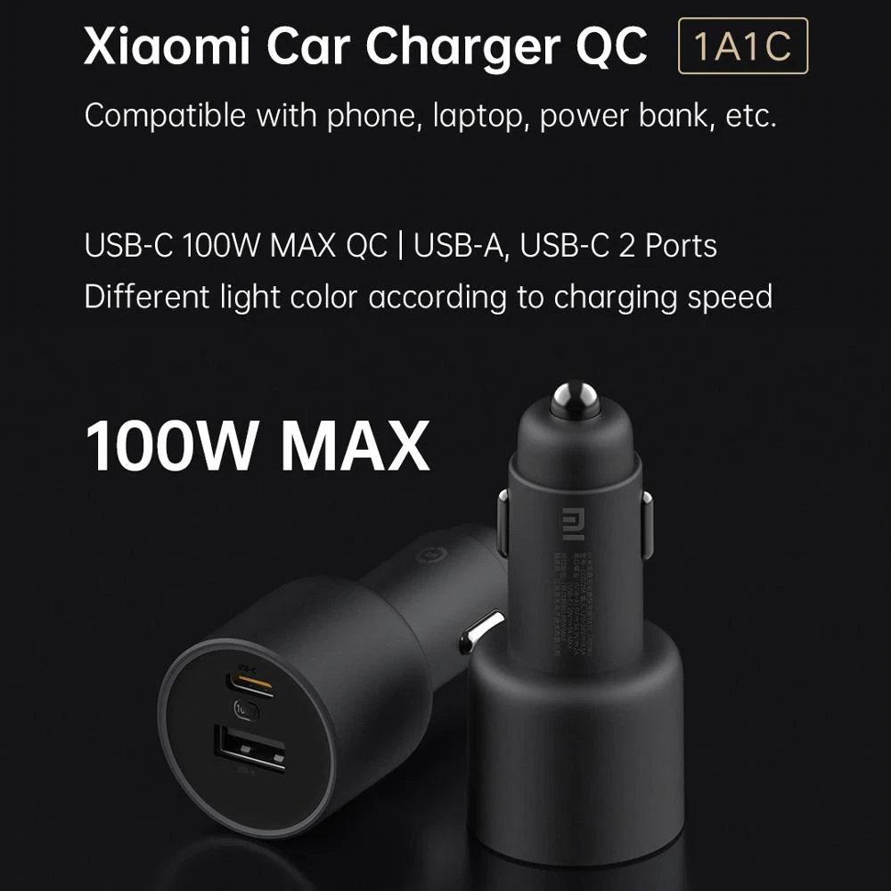 Official Xiaomi Black 37W USB-A Dual Port Car Charger