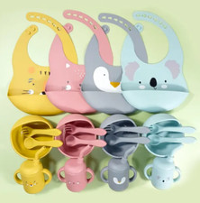baby products silicone weaning Pattern Babero For baby printed Cutlery Set for f