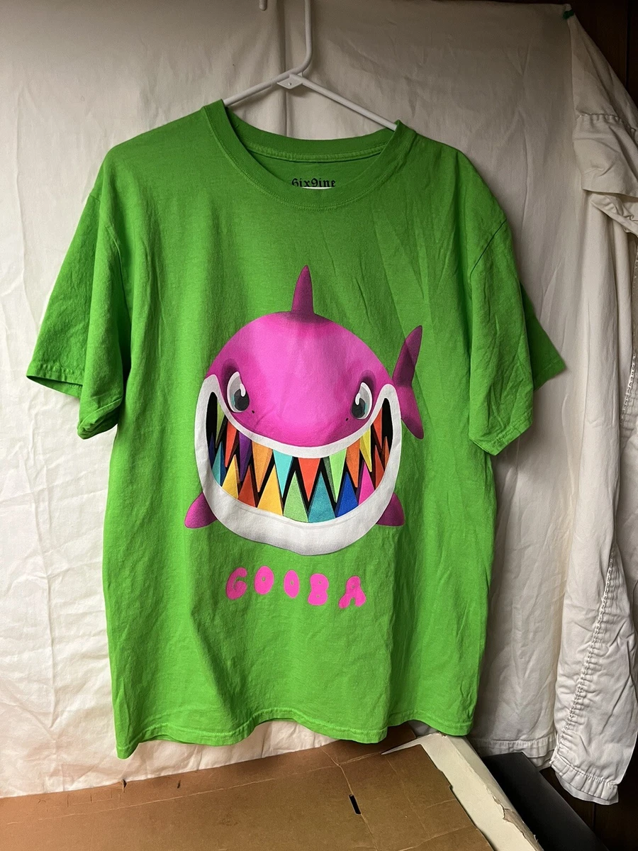 GOOBA Green Shark Teeth Print RAINBOW BACK T-SHIRT SIZE Large 6ix 9ine 69  Smile