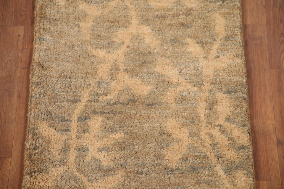 Nature Print Green Moroccan Modern Hand-made Oriental Runner Rug 2' 7" x 9' 9" - Image 4 of 4