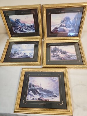 THOMAS KINKADE Prints (5) LOVE IS COTTAGE DAWNING STORMS  Matted & Framed