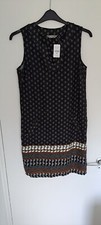 Nutmeg Women's Black Patterned Shift Dress UK 8 Linen Rich Sleeveless Boho New