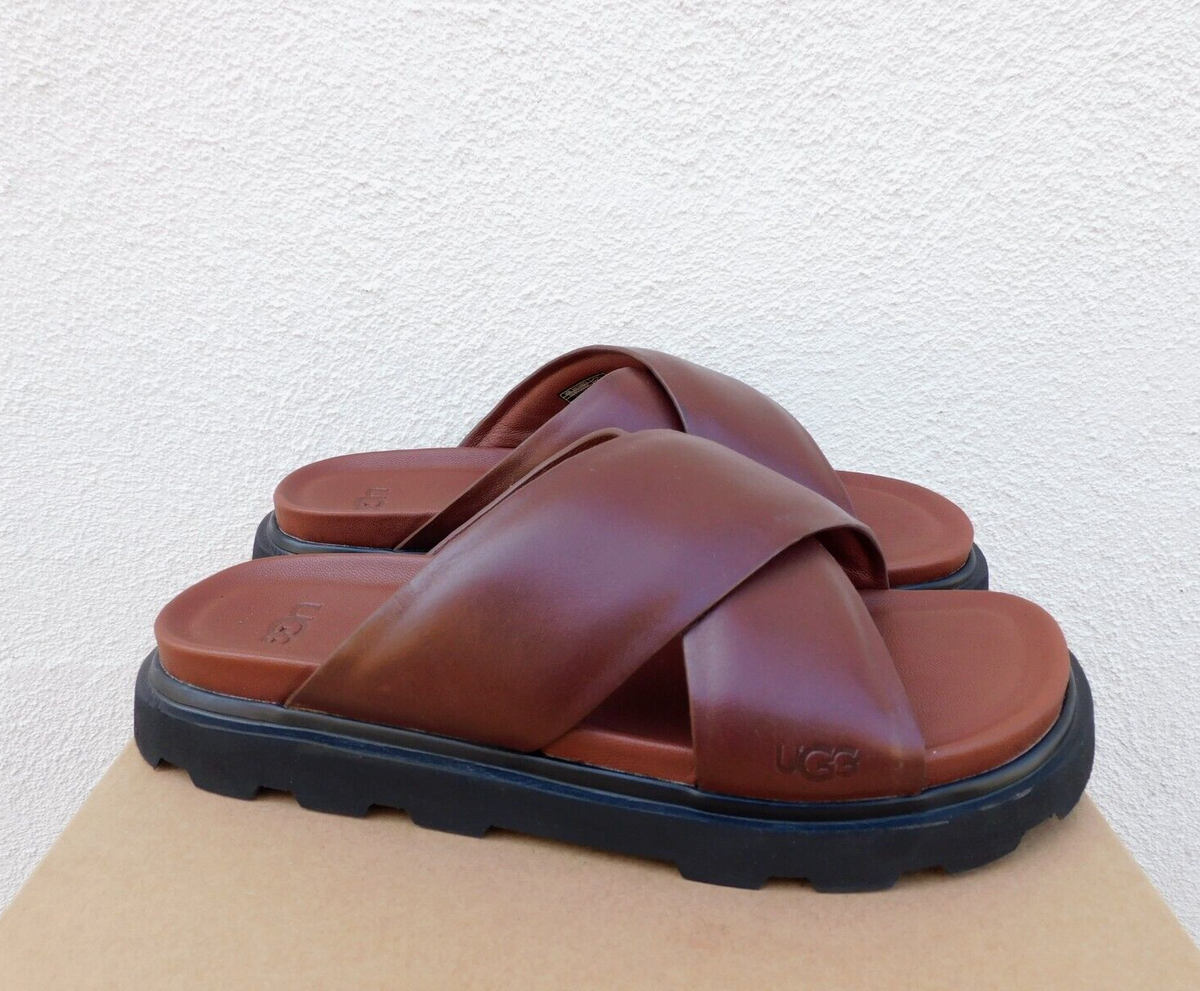 UGG Brown Leather Slide Sandals Women main image 4