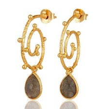 18k Gold Plated 925 Sterling Silver Labradorite Gemstone Jewelry Dangle Earrings