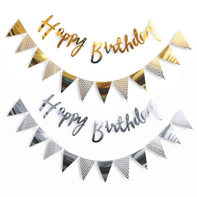 Geburtstags Girlande 2er Set Gold Silber Banner Happy Birthday Party Deko