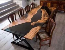 Custom Black Epoxy Resin Dining, Handmade Center, Coffee, Flower & End Table Top