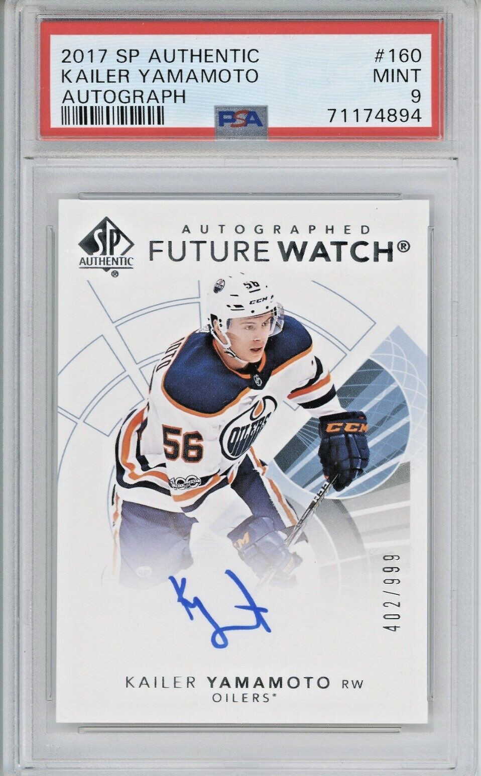 2017/18 UD SP AUTHENTIC Kailer Yamamoto FUTURE WATCH AUTO RC ROOKIE /999 PSA 9