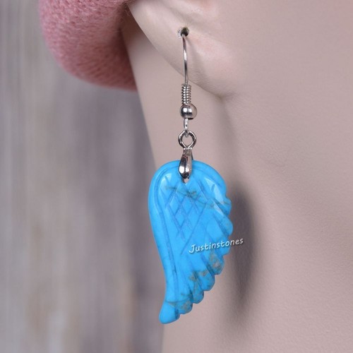 30mm Carved Rock Gemstone Crystal Angel Wing Healing Handmade Dangle Earrings - Picture 52 of 133