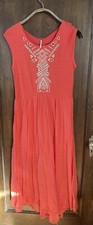 Free People Coral Orange Eyelet Open Back Midi Dress Medium Cactus Flower Boho