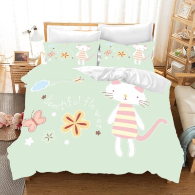 3D Cartoon Cat Butterfly Floral Quilt Cover Set Bedding Sets Pillowcases 64
