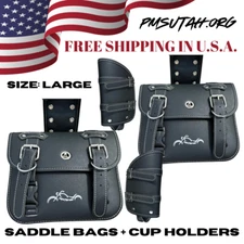 Motorcycle Saddlebags Cupholder Saddle Panniers Rear Side Bags Black Pair Large