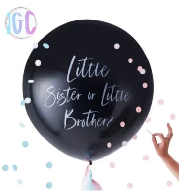 36 inch Large Gender Reveal Balloon Little Sister Or Little Brother Confetti UK