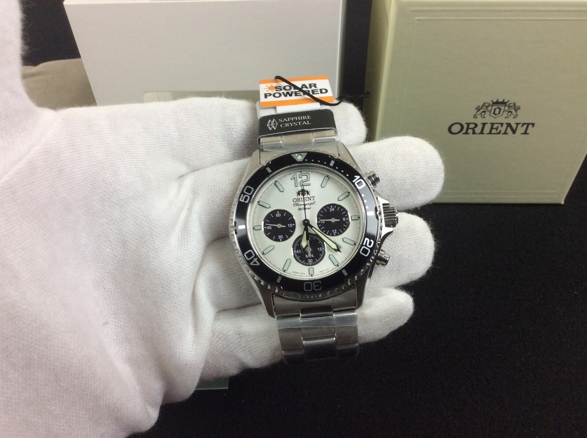 Orient Mako Solar Panda RN-TX0203S Quartz Chronograph Watch New +