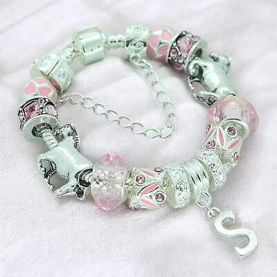 PERSONALISED Pink Silver Horse Pony Charm Bracelet Girls BIRTHDAY Jewellery Gift