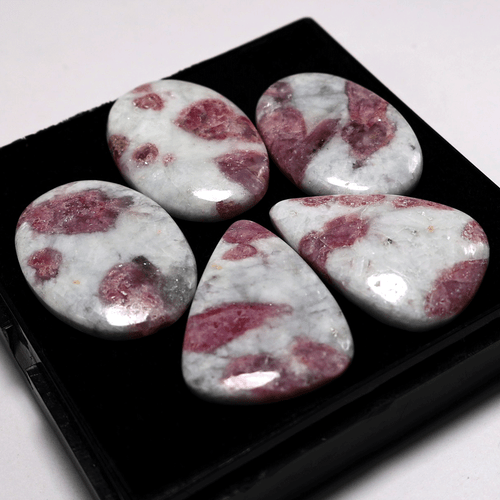 5 Pcs Natural Pink Tourmaline Quartz Hi-Quality 39mm-41mm Cabochon Gemstones Lot - Picture 6 of 13