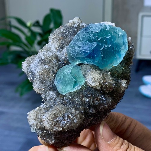 288G Rare Transparent blue-green Cube Fluorite Mineral Crystal Specimen/China - Picture 21 of 24