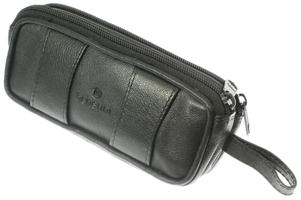 Black Lambskin Leather Double Spectacle Glasses Sunglasses Case Holder Belt Loop