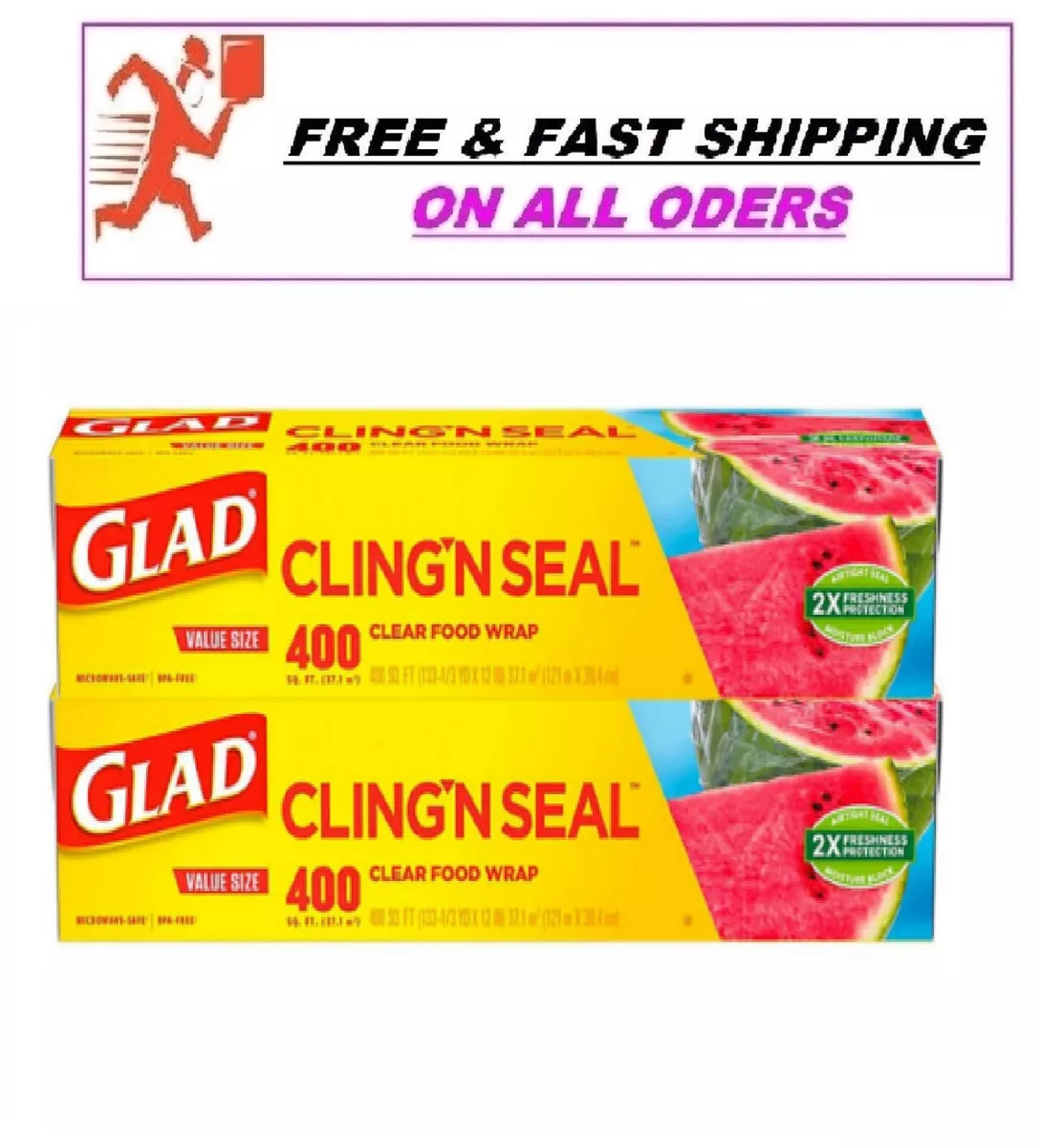 Glad Cling Wrap Clear Food Wrap, 400 Sq Ft Roll (Pack of 4 Rolls)