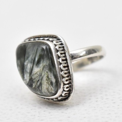 Bague Malachite Argent Sterling 925 - Taille 8 US - 7.10 Carats - Naturelle