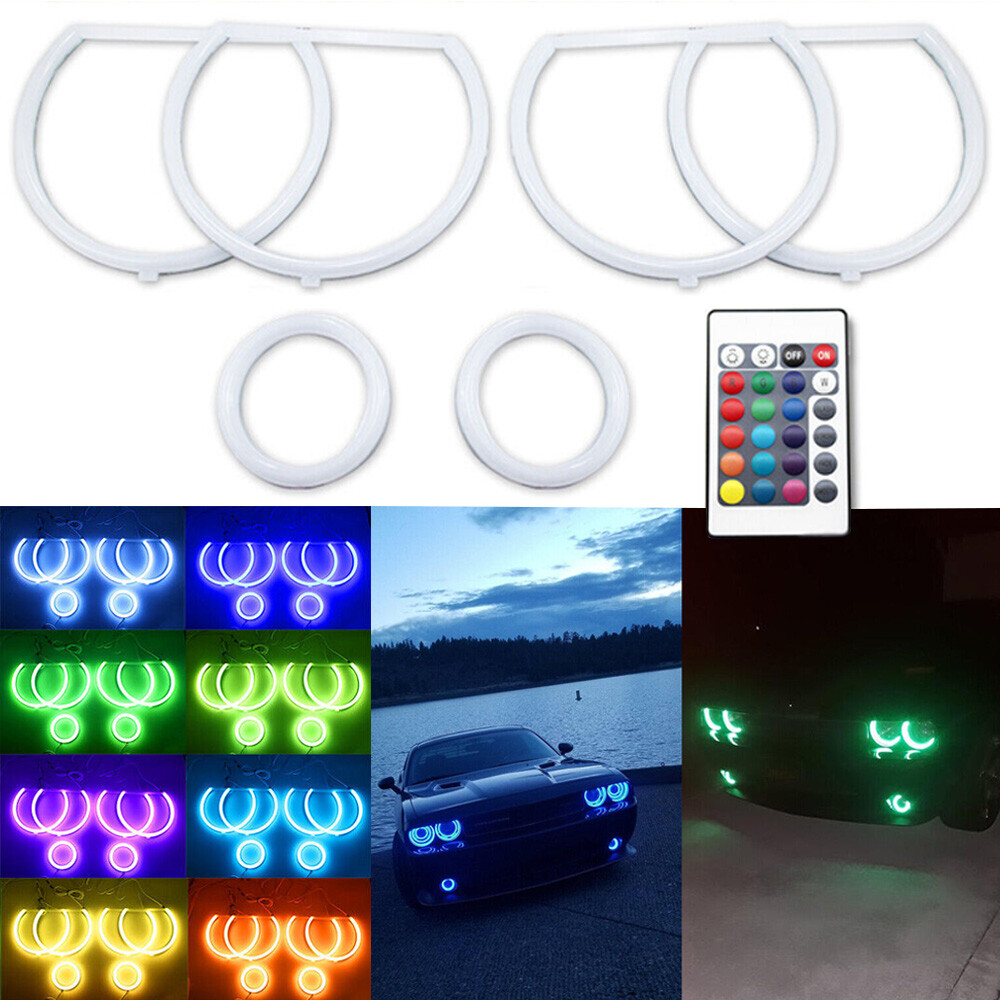 6x RGB 16-Color For Dodge Challenger Headlight Cotton LED Angel Eyes Halo Rings