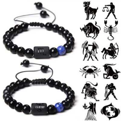 STERNZEICHEN ARMBAND BUDDHA LAVA STEIN SCHWARZ ARMBÄNDER HOROSKOP CHARM STONE