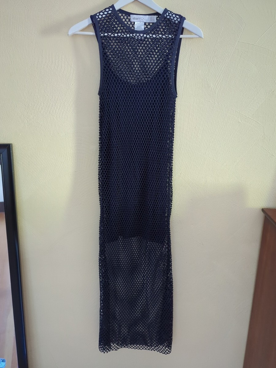 Alice McCall Australia Sz US Navy Fishnet Midi Mesh Overlay Dress