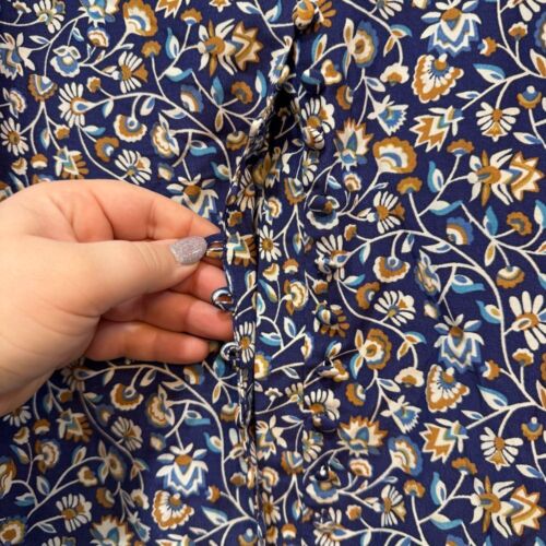 J McLaughlin Damen Top Seidenmischung XS Bluse dunkelblau Blumen Herbst Knopf neu ohne Etikett - Bild 4 von 7