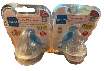 New Sealed MAM Baby Nipples 2 packs 4 total 4+M Step 3 Fast Flow Skin Soft Flat