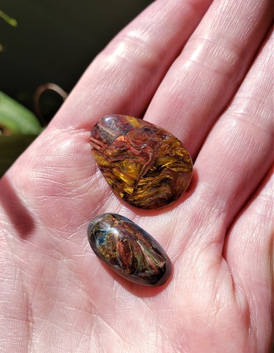 LOT of 2 Blue Pietersite Chatoyant Touchstone Cabochon Palm Stone Oval Freeform - Picture 3 of 5
