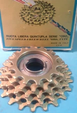 Regina Oro Gold 14T-22T 5-Spd Road Freewheel NEW/NOS Vintage-Italian Thd-NIB '81