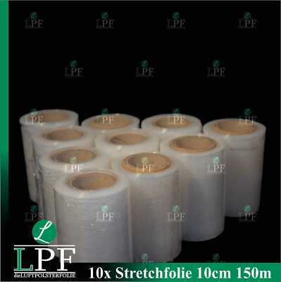 Stretchfolie Mini 10 Stück transparent 23my 10cm breit 150m Wickelfolie