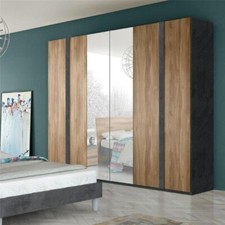 ARMADIO BORGHESE 6 ANTE BATTENTI COLORE NOCE DARK CON DUE ANTE A SPECCHIO