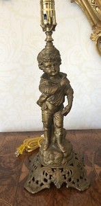 SALE❗️Antique Figural Table Lamp Boy Gold Iron Sculpture Newly Wired