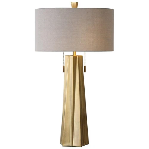 Uttermost Maris Contemporary Steel Table Lamp in Brass and Light Beige - Picture 1 of 6