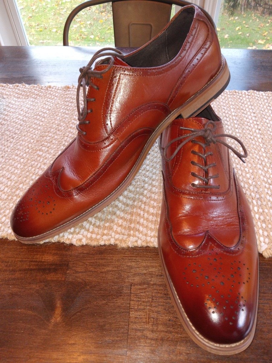 Mens Stacy Adams Shoes Dunbar Antiqued Leather Cognac Lace 