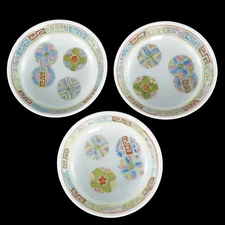 Set of three Chinese Guangxu Marked Polychrome Silk Ball Sauce Dishes Republic