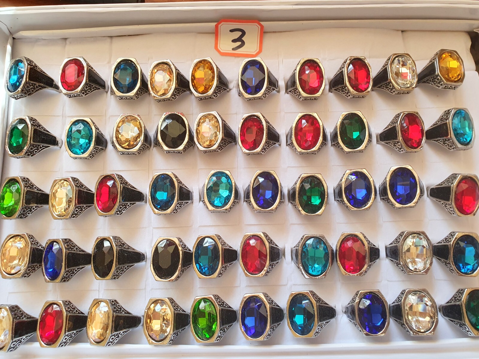 Joblot of 50PCS Mixed color GLASS Crystal  rings-NEW Wholesale LOT 3