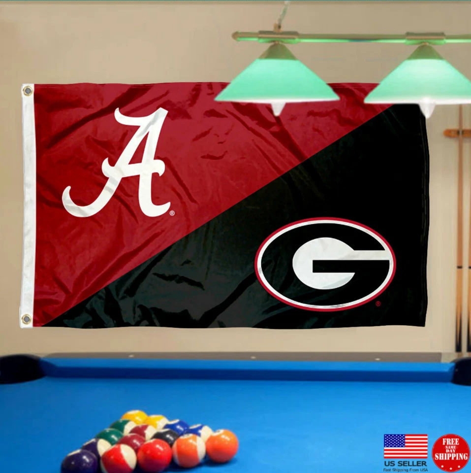 Georgia Bulldogs Alabama Carmesí Marea Bandera 3x5 Casa Hombre Dividido Cueva Banderas EE. UU. Foto 3 de 4