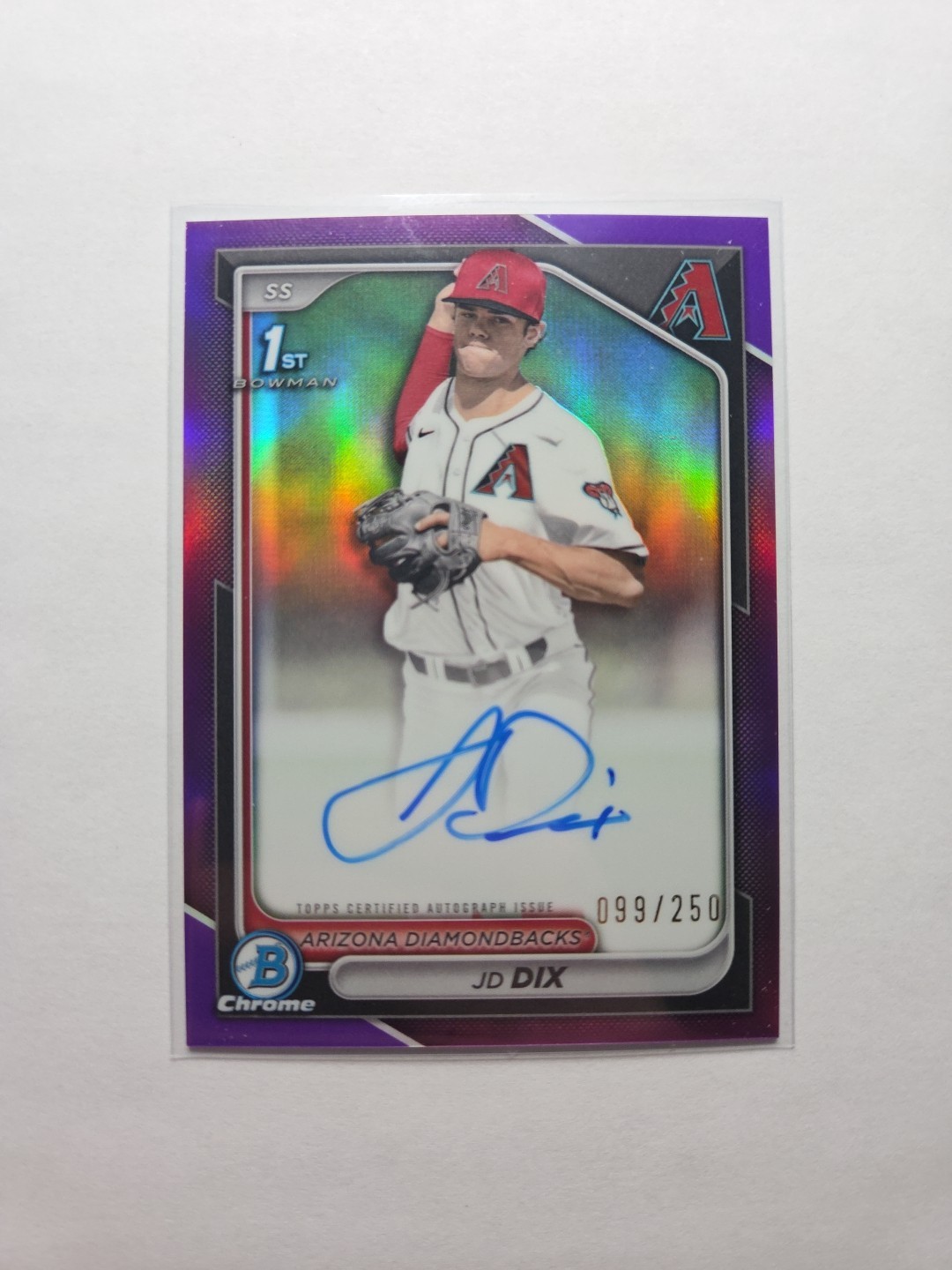 JD Dix 2024 Bowman Chrome 1st Purple Refractor Auto /250 Diamondbacks