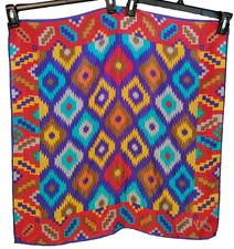Kenzo Bold Western Geometric Festival Ethnic Flowy Satiny Silk Scarf 26" x 25"