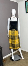 1980's Yellow Tartan Plaid Midi Skirt Linen Blend Made in Italy
