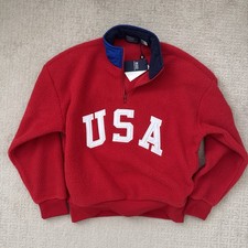 NWT Polo Ralph Lauren Red USA FLAG 1/4 Zip Pile Fuzzy Fleece Pullover Size M