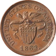 1863 Civil War Token Eagle On Shield Not One Cent Wreath Fuld 197380
