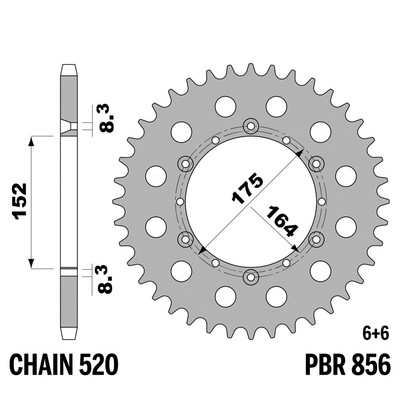 YAMAHA YZ 125 1988-1988 Kettenrad PBR Tonhöhe 520 49 Zähne Ergal