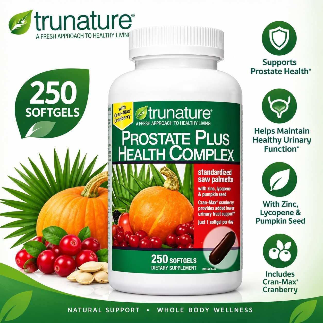 trunature Prostate Plus Health Complex Saw Palmetto Softgels 250 Count