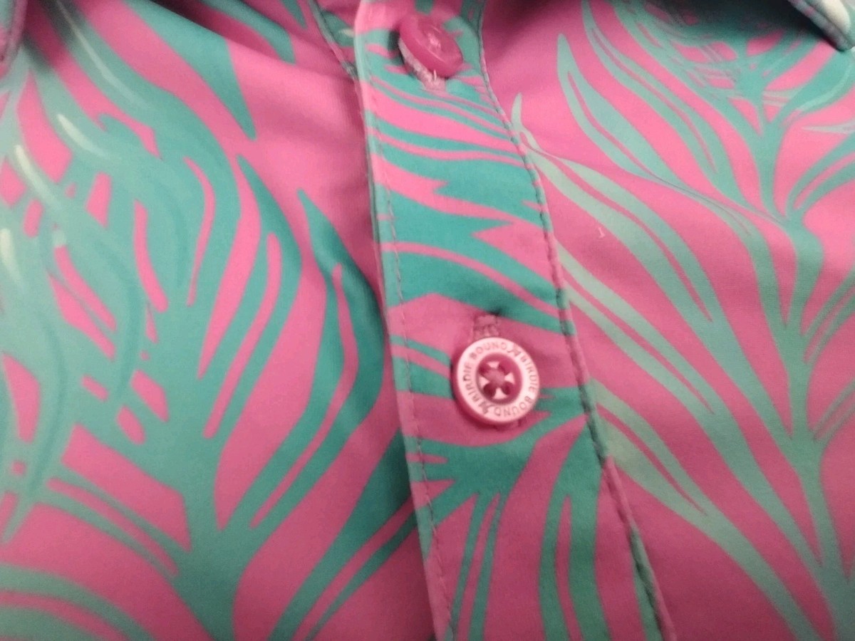 Birdie Bound Polo Shirt Polyester ⛳ Golf Top Size Small Pink Palms Design  View 5