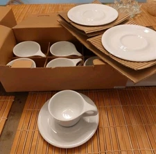 NEW notNeutral Lino Porcelain Cup & Saucer Set Of 6 Double Cappuccino White 6oz 