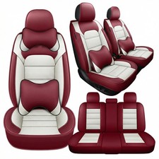 Wine Red Cream White Leather Seat Covers 5 Seat Comfort Auto Seat Protection